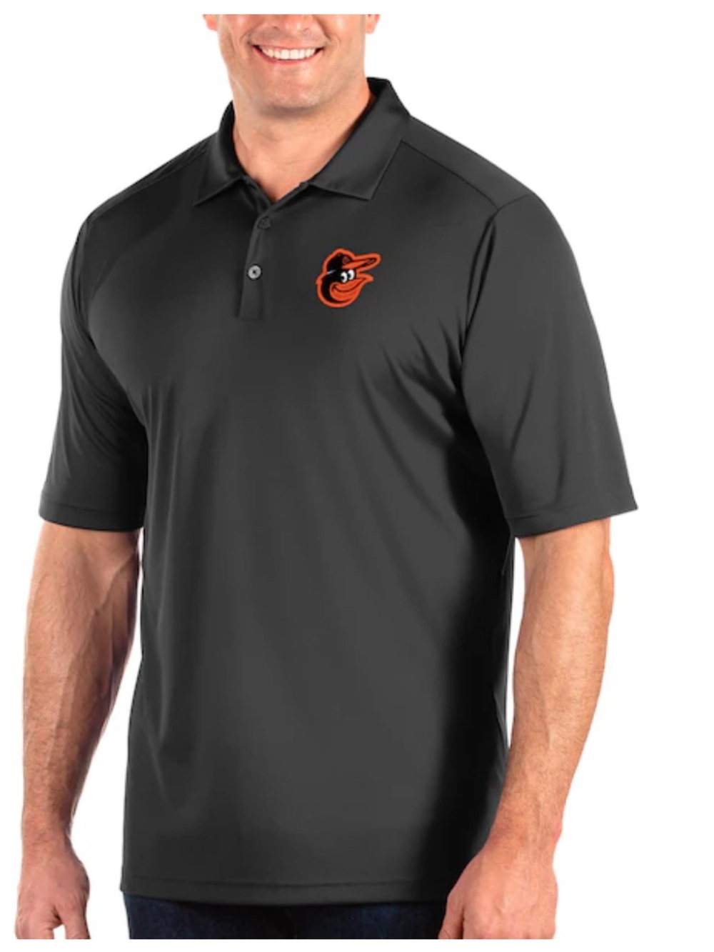 Antigua Black Polo with Orange Baltimore Orioles Logo